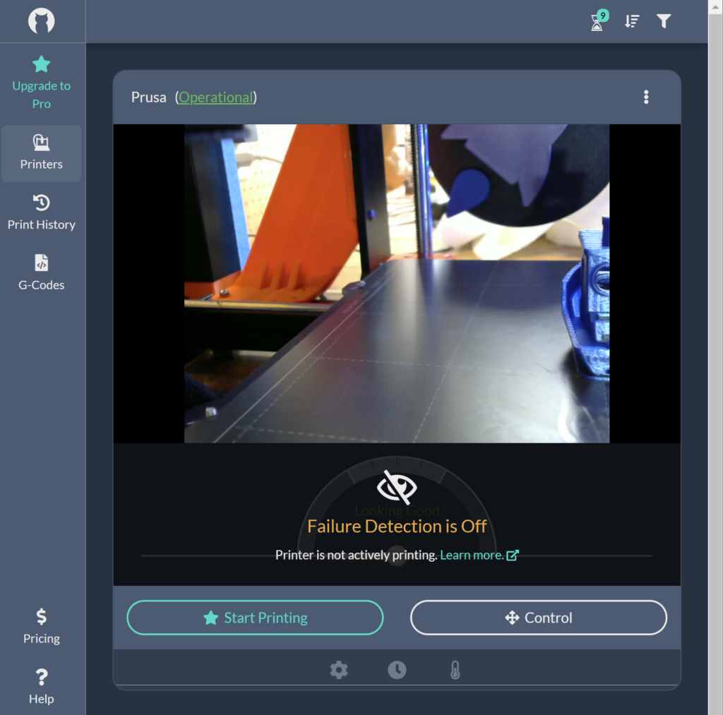 Obico's User Dashboard Interface