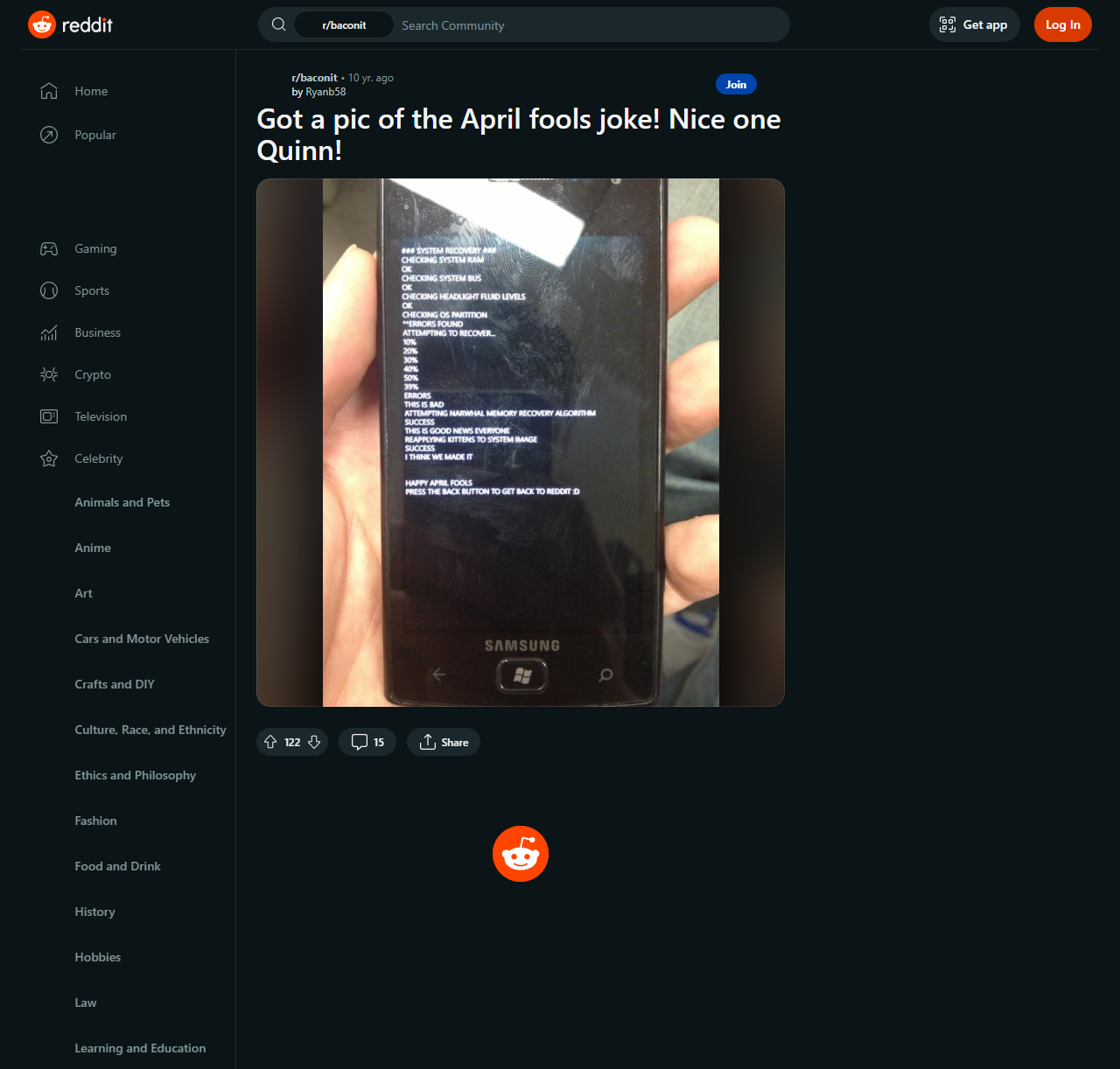 Screenshot of the Reddit thread
