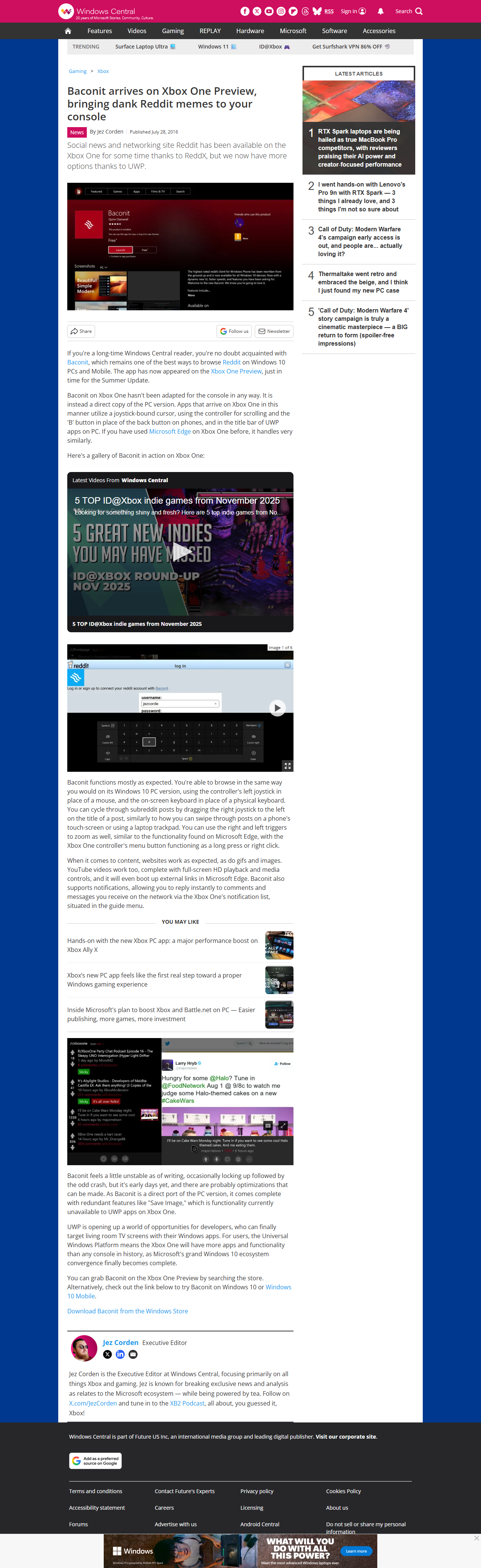 Full-page screenshot of the Windows Central article